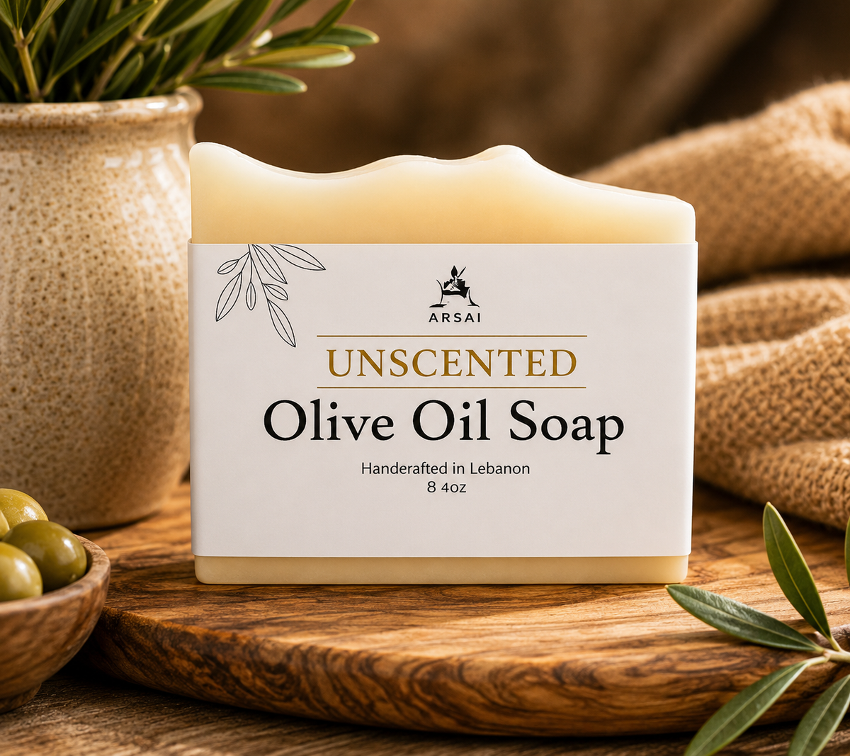 Arsai Unscented Pure Olive Oil Bar Soap